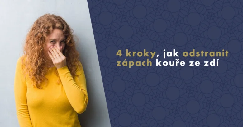 Žena zakrývá nos kvůli zápachu kouře ze zdi.