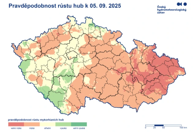 Pravděpodobnost růstu hub v ČR k 5.9.2025