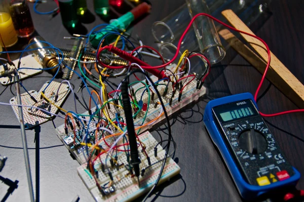Elektronická sestava s tyristorem na plošném spoji pro ukázku funkce.