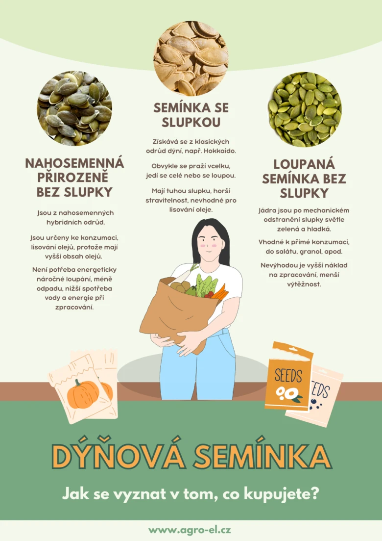 Porovnání neloupaných a loupaných dýňových semínek