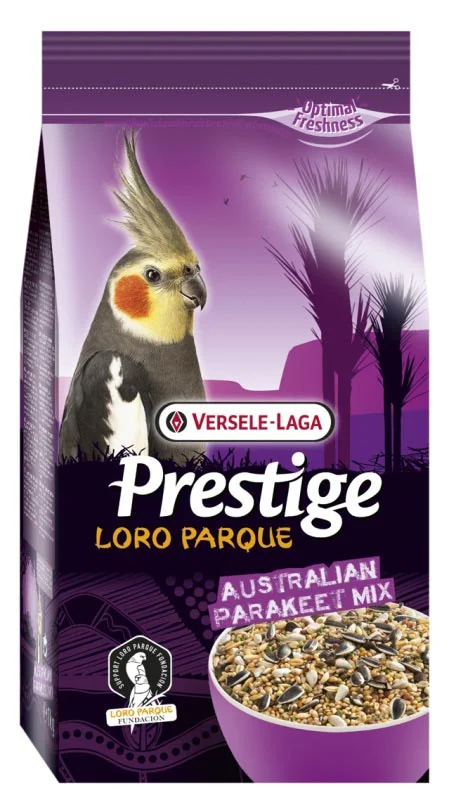 Sáček krmiva pro korely, na něm je obrázek korela.