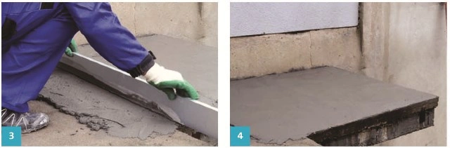 Práce na balkóně: vyrovnávání nového betonu.