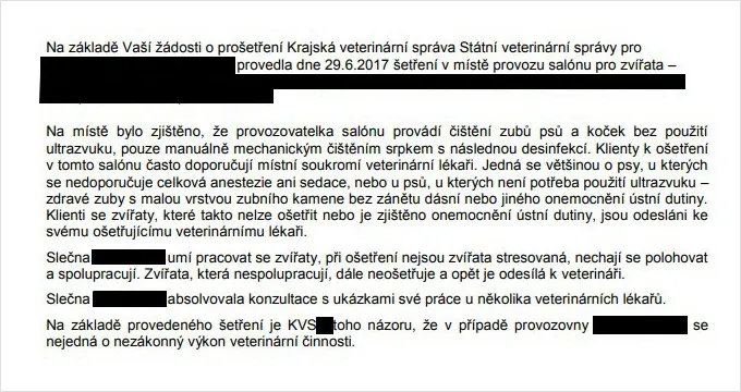 Zpráva o čištění zubů psů bez narkózy