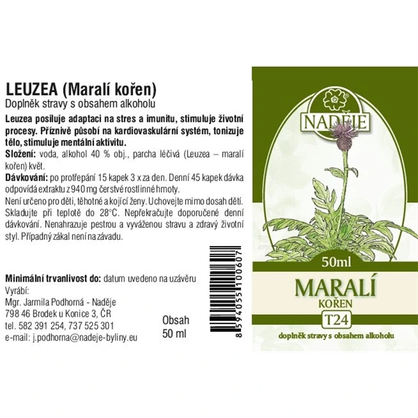 Etiketa na alkoholický doplněk stravy maralí kořen