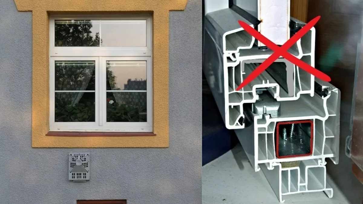 Chybný návrh sedacího okna s křížem označujícím vadu.